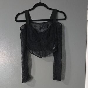 Black Lace Corset Top with Long Sleeves